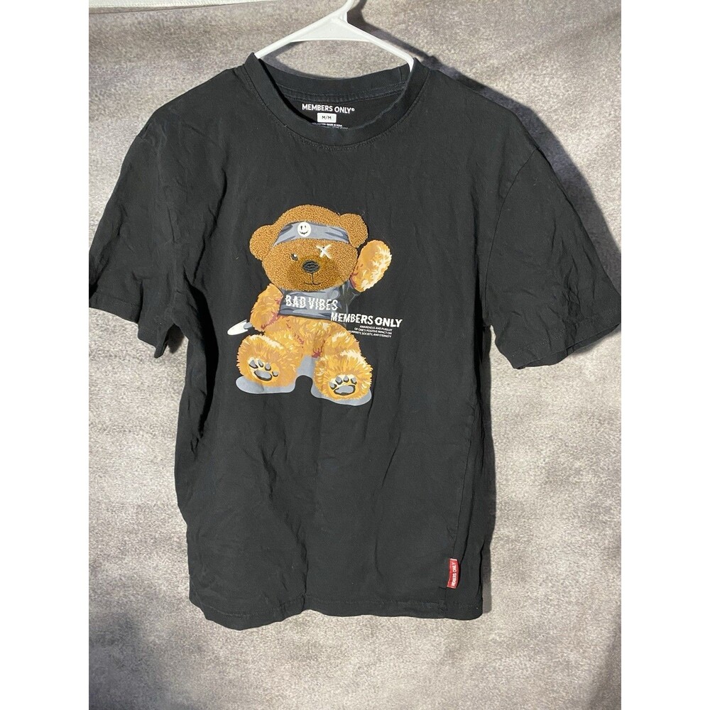 Members Only Bad Vibes Teddy Bear Graphic Tee T-Shirt Black Embroidered M